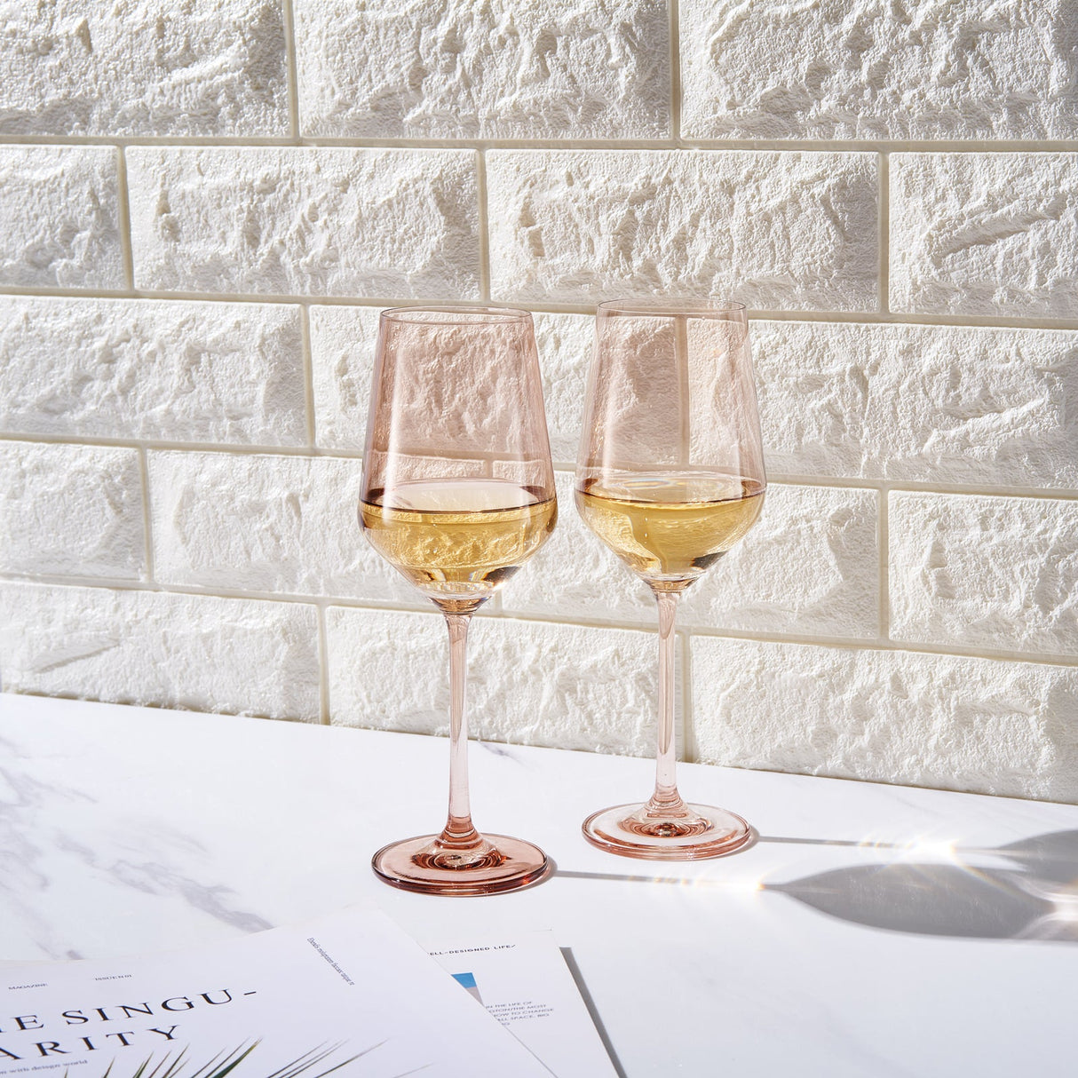 Tonal Stemmed Wine Glassware, Tan, Set of 2