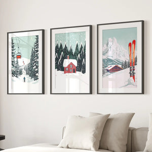 Ski Lifts, Cozy Cabin, and Snowy Peaks Wall Art