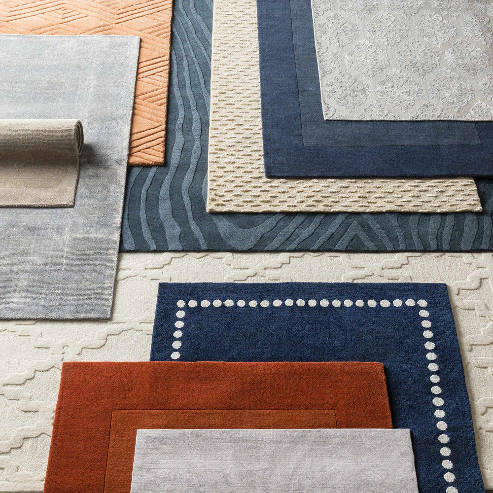 Bordered Solid Ink Blue Wool Rug