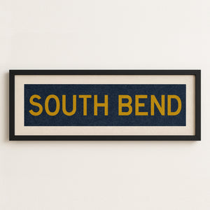 Framed South Bend Navy and Gold Bus Scroll