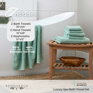 Bamboo Cotton Spa Towel Set - Viscose from Bamboo + Cotton - 6pc Set - Seaglass by BedVoyage