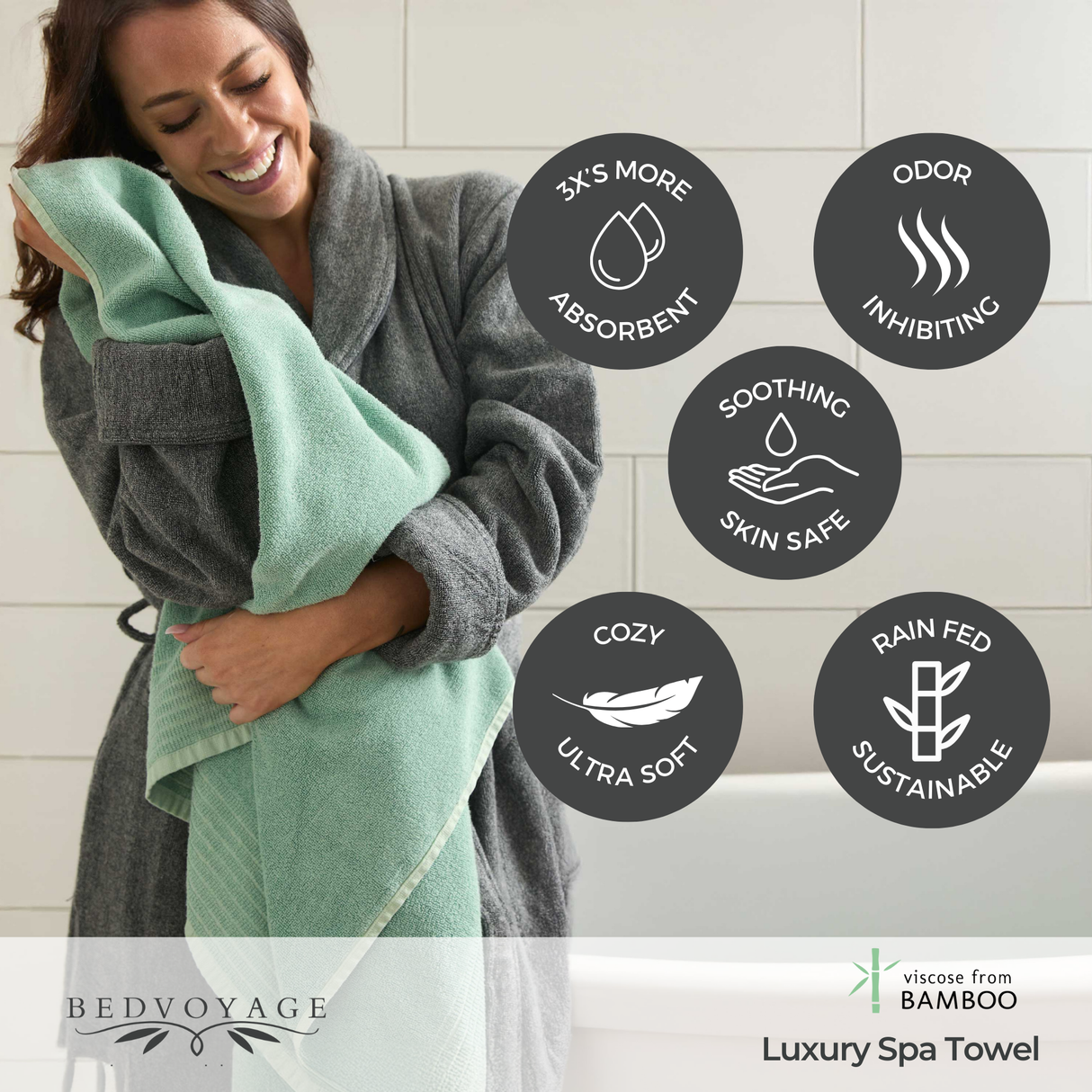 Bamboo Cotton Spa Towel Set - Viscose from Bamboo + Cotton - 6pc Set - Seaglass by BedVoyage