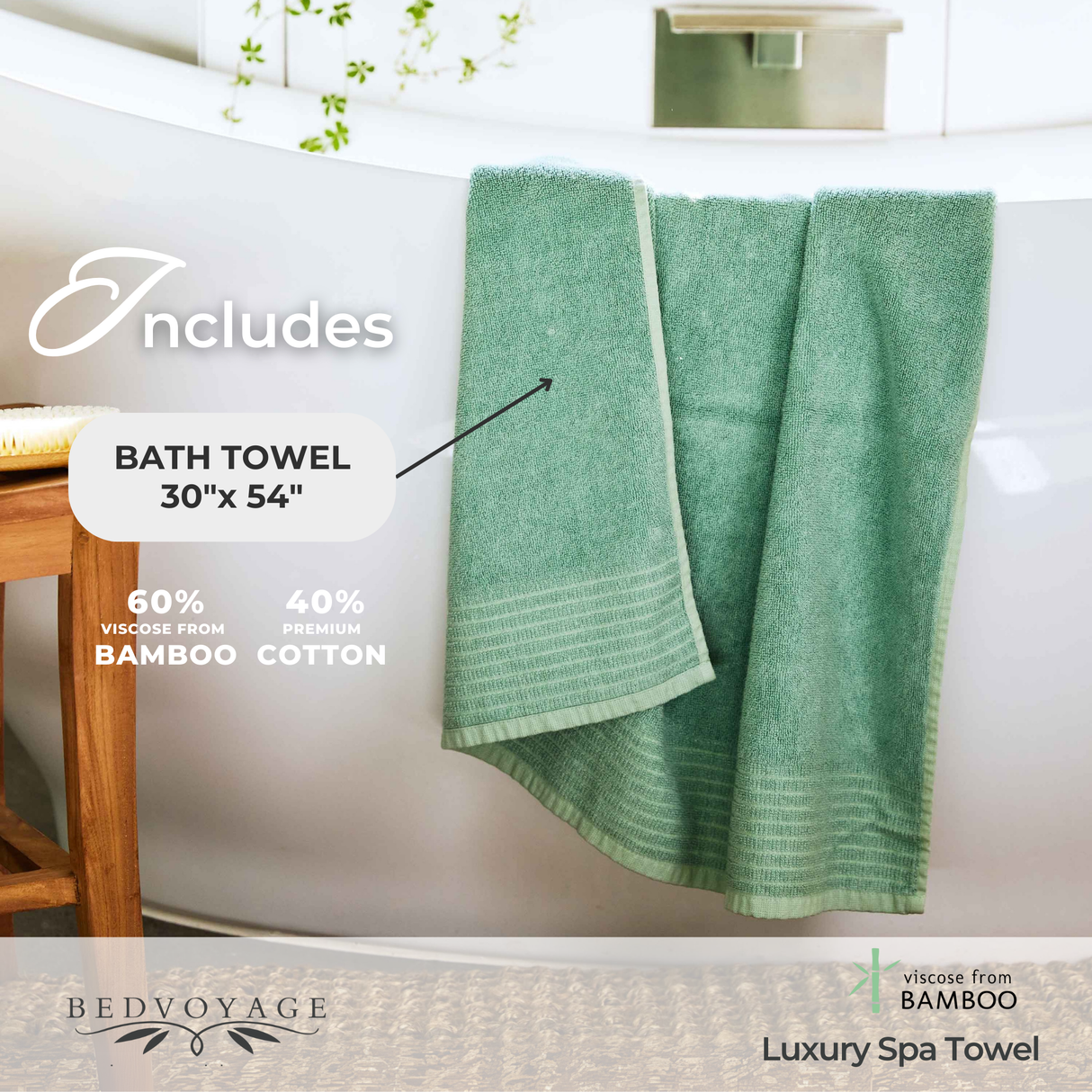 Bamboo Cotton Spa Bath Towel - Viscose from Bamboo + Cotton - Seaglass by BedVoyage