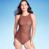 Spotted Print High Neck Ruched Full Coverage One Piece Swimsuit - Kona Sol