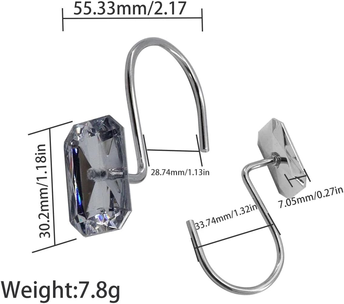 Set of 12 Rust Resistant Shower Curtain Hooks - 6 Designs