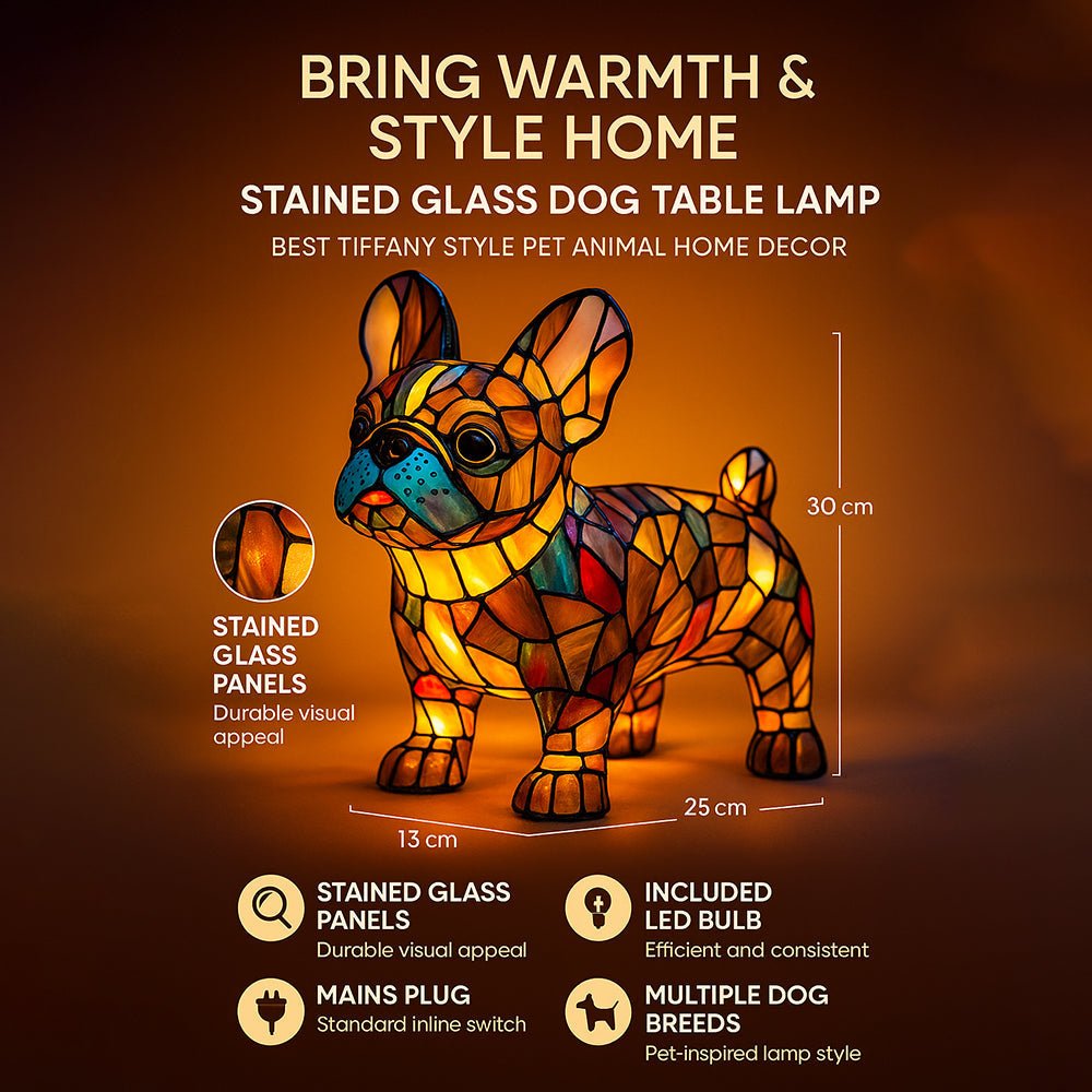 Stained Glass Dog Table Lamp Tiffany Style Animal LED Light