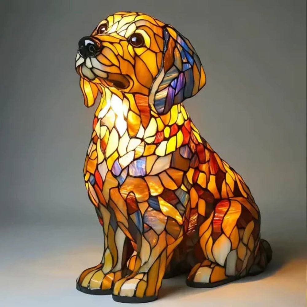 Stained Glass Dog Table Lamp Tiffany Style Animal LED Light