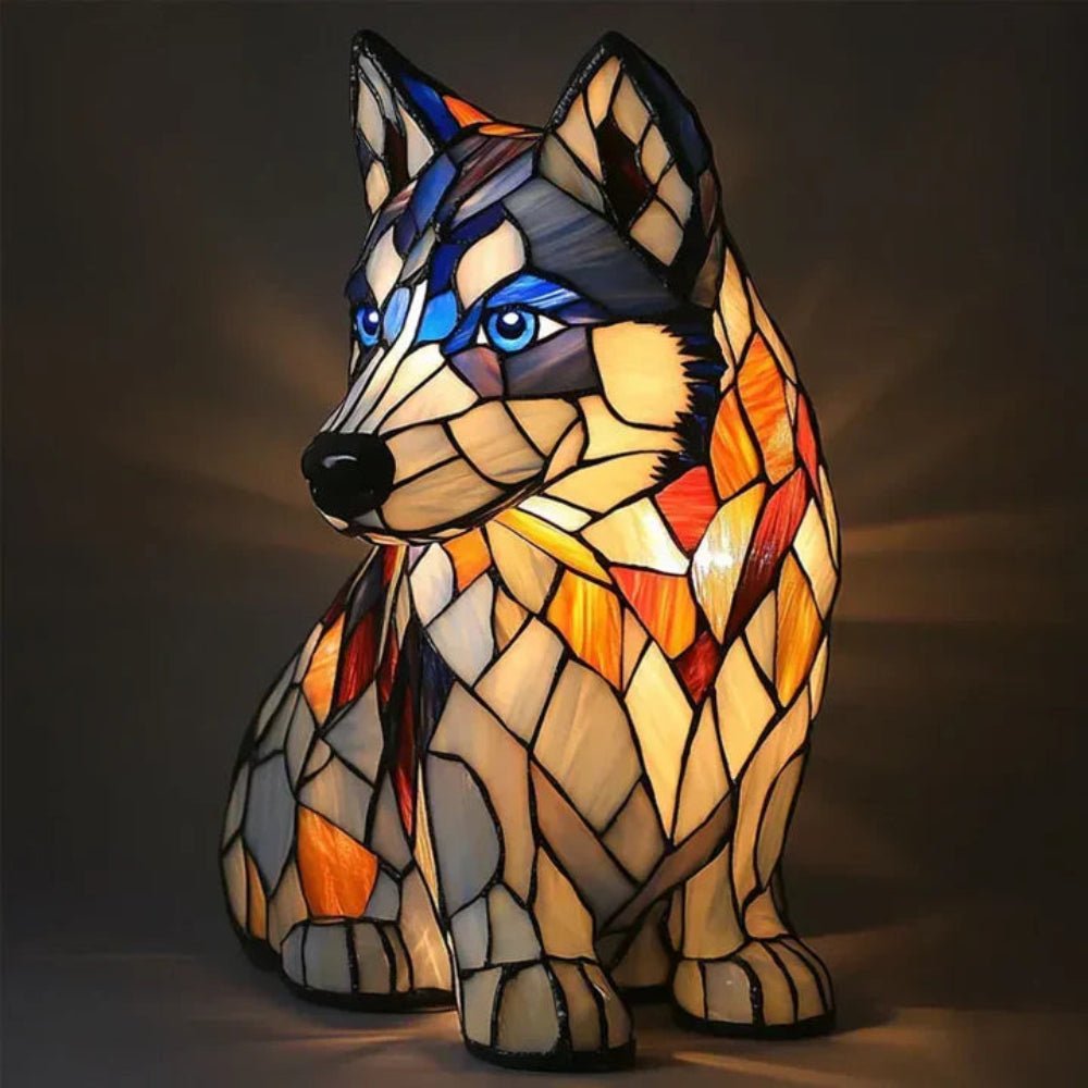 Stained Glass Dog Table Lamp Tiffany Style Animal LED Light