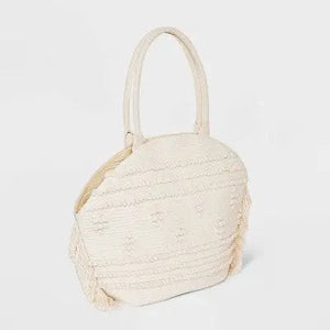 Straw Fringe Tote Handbag - Shade & Shore