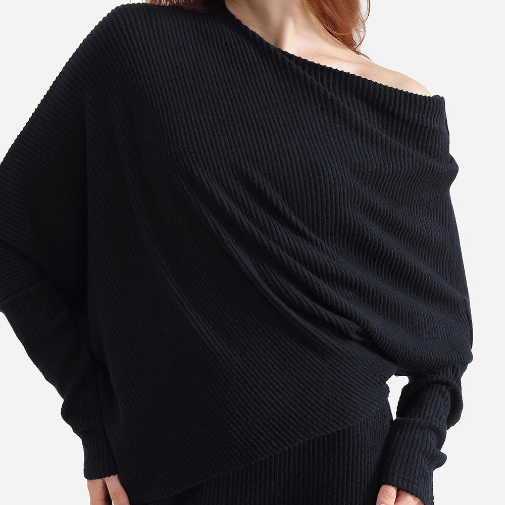 Cloud Knit Asymmetrical Long Sleeve Top
