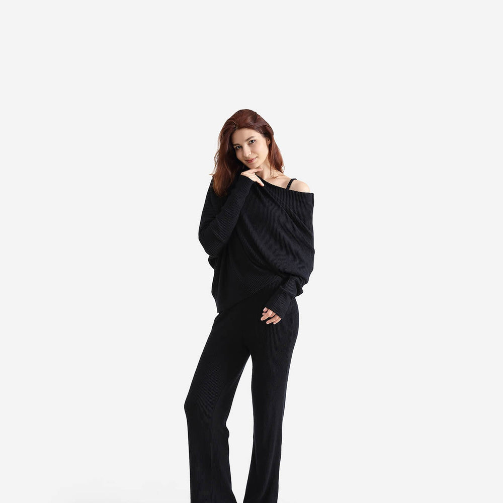Cloud Knit Asymmetrical Long Sleeve Top