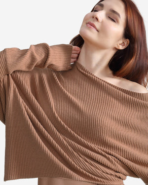 Cloud Knit Asymmetrical Long Sleeve Top