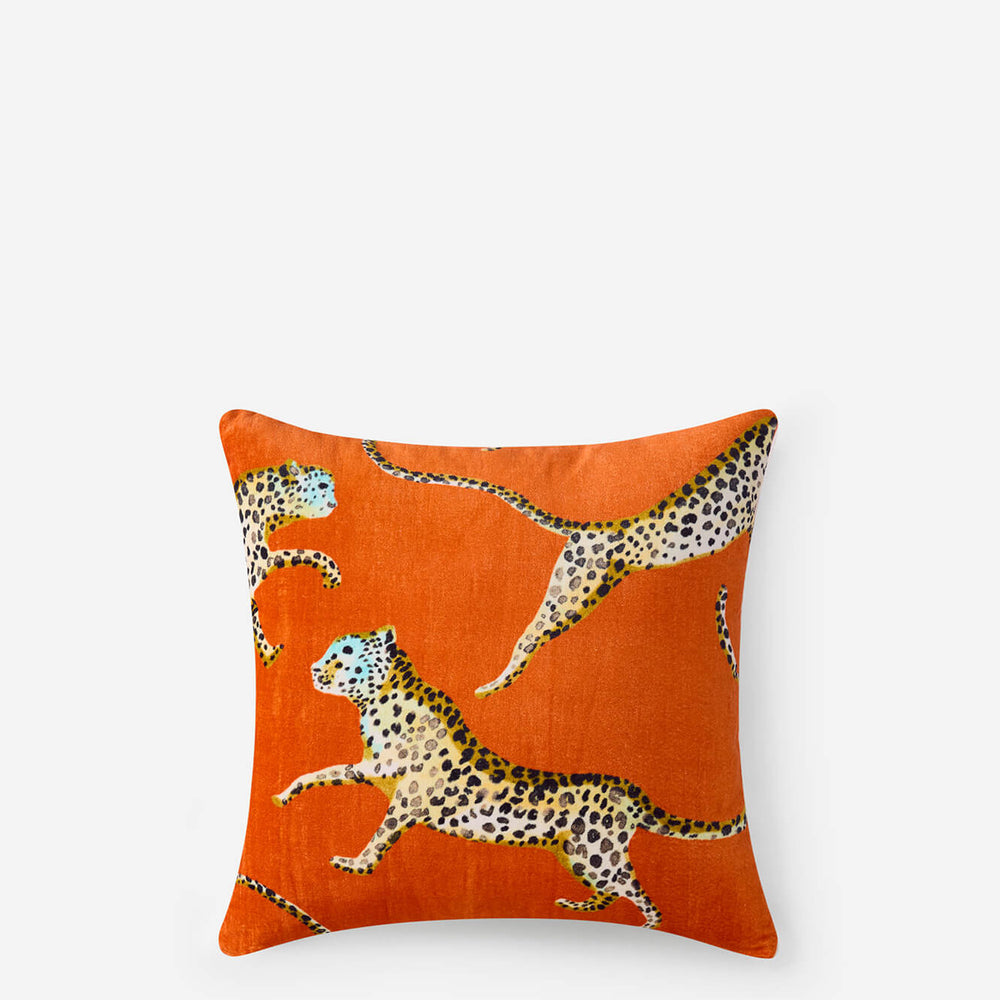 Velvet Leaping Small Leopard Throw Pillow