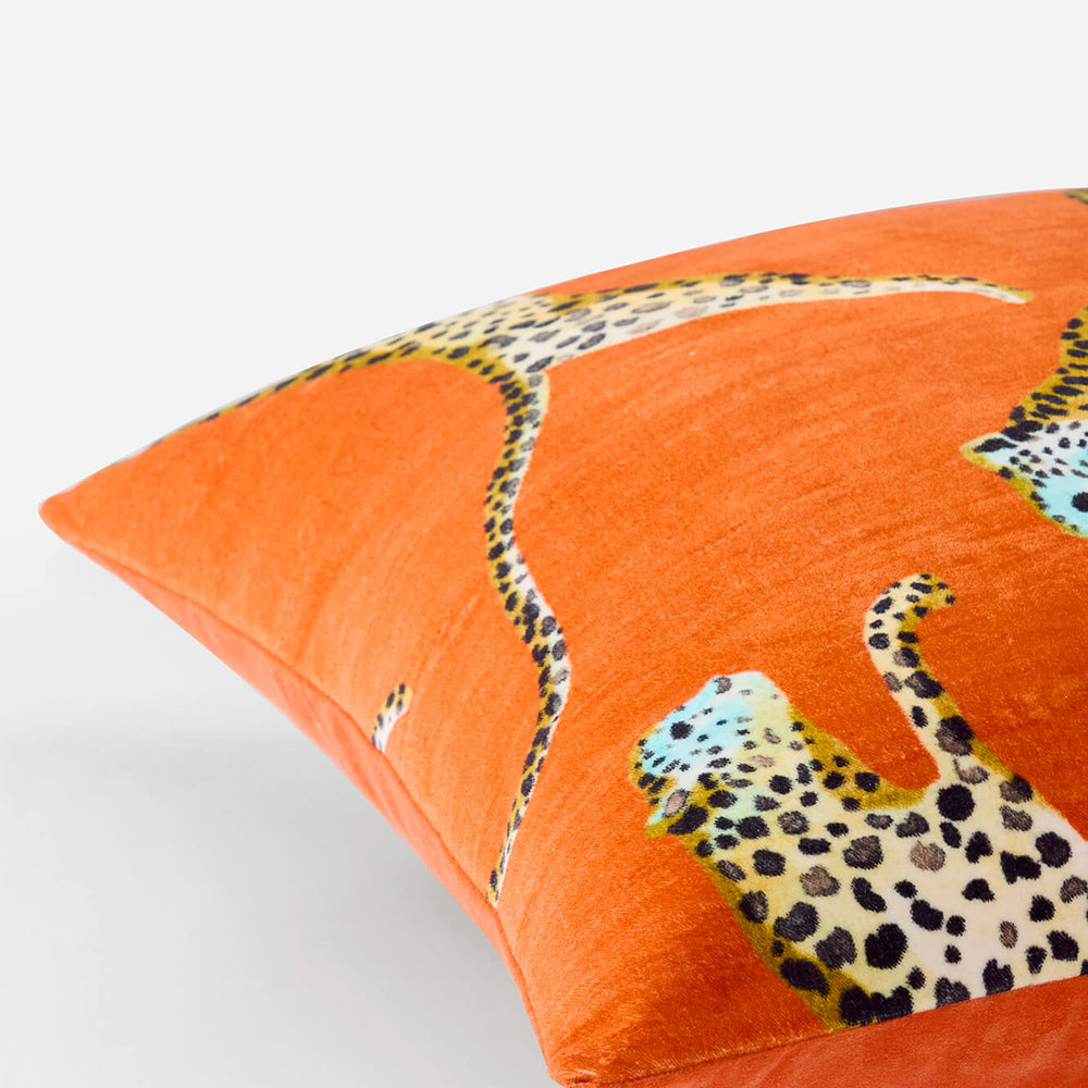 Velvet Leaping Small Leopard Throw Pillow