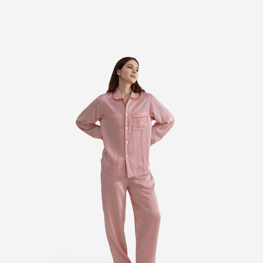 Silky Lyocell Long Striped Pajama Set
