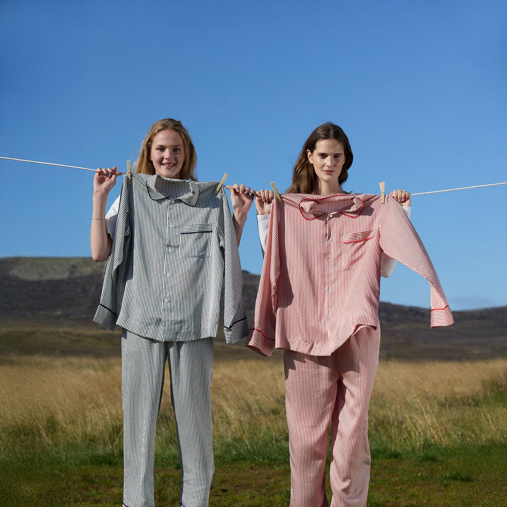 Silky Lyocell Long Striped Pajama Set