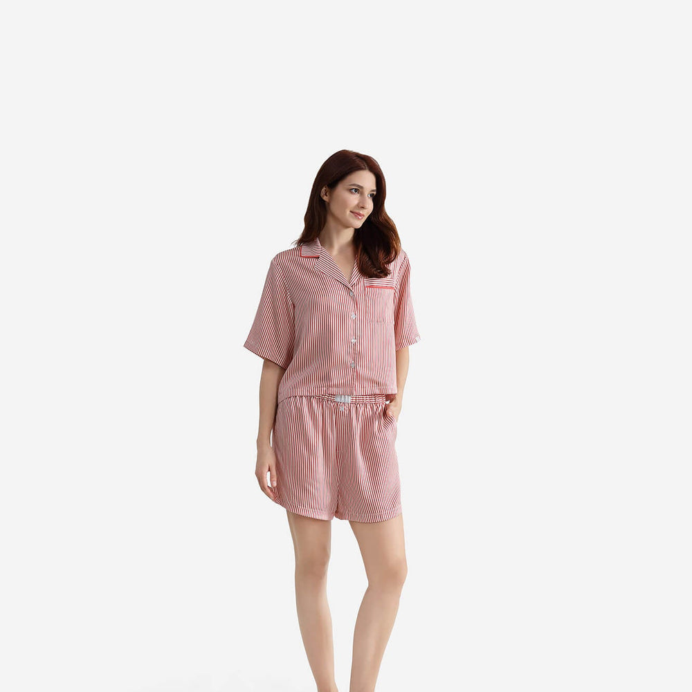 Silky Lyocell Short Striped Pajama Set
