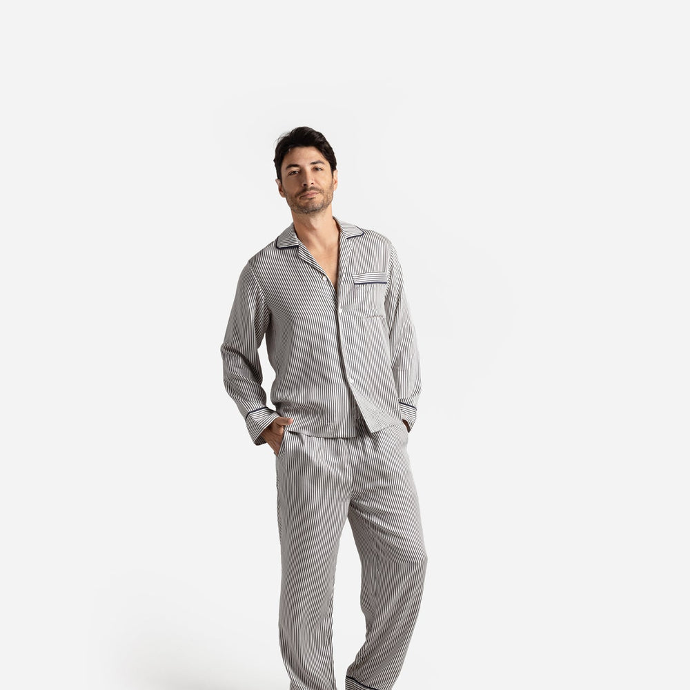 Silky Lyocell Long Striped Pajama Set