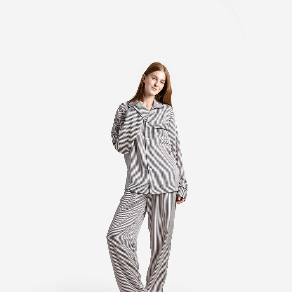 Silky Lyocell Long Striped Pajama Set