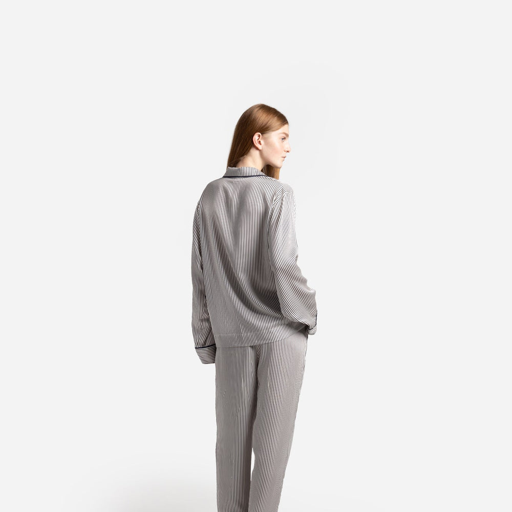 Silky Lyocell Long Striped Pajama Set