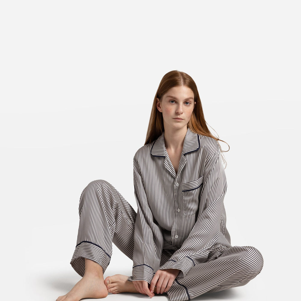 Silky Lyocell Long Striped Pajama Set