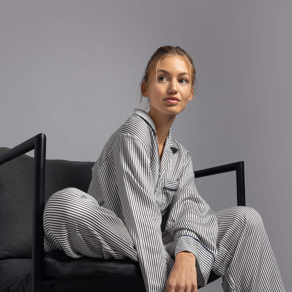 Silky Lyocell Long Striped Pajama Set