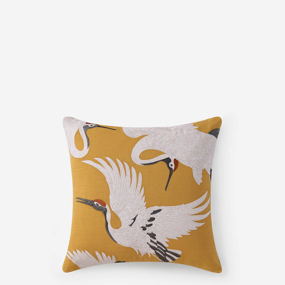 Crane Embroidered Throw Pillow