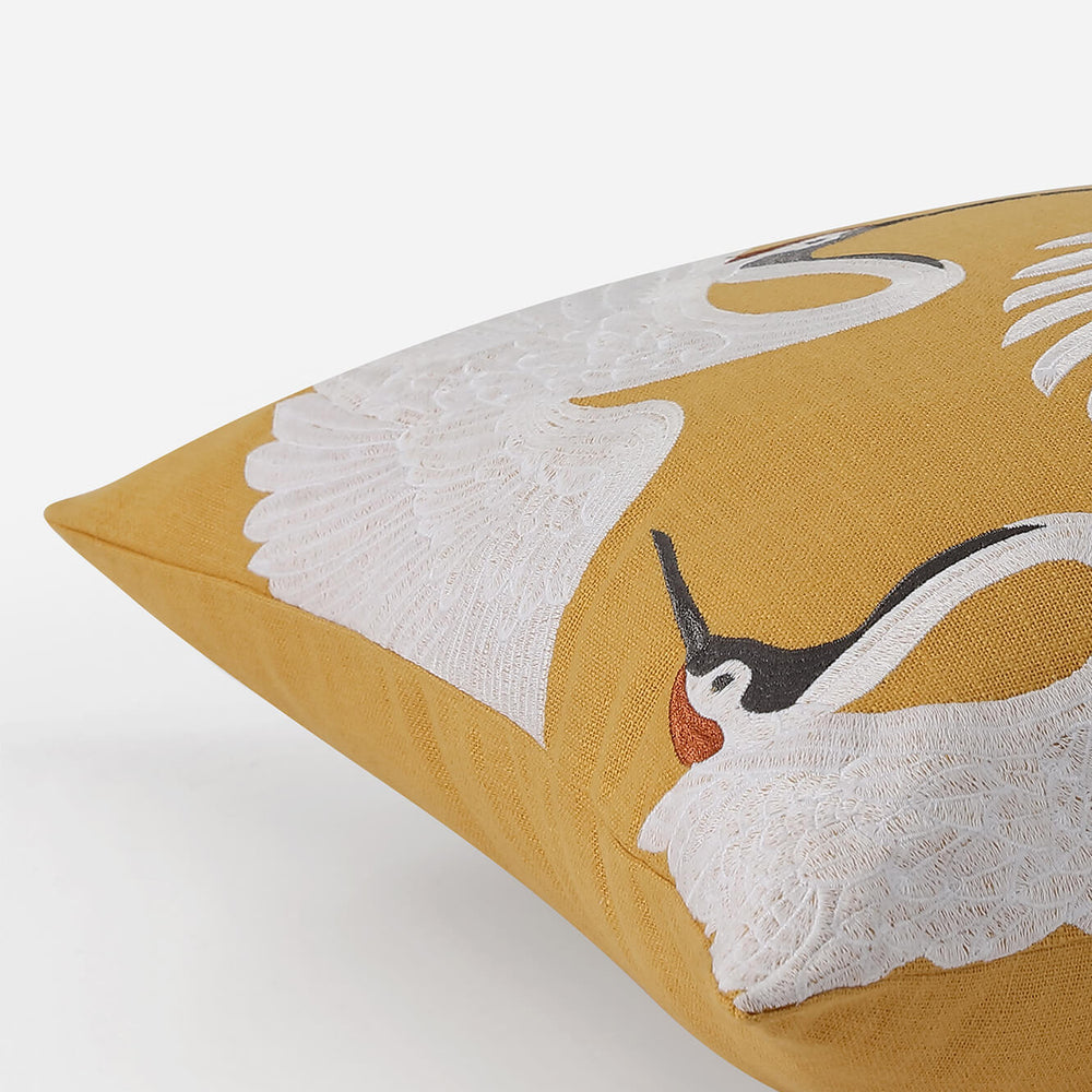 Crane Embroidered Throw Pillow