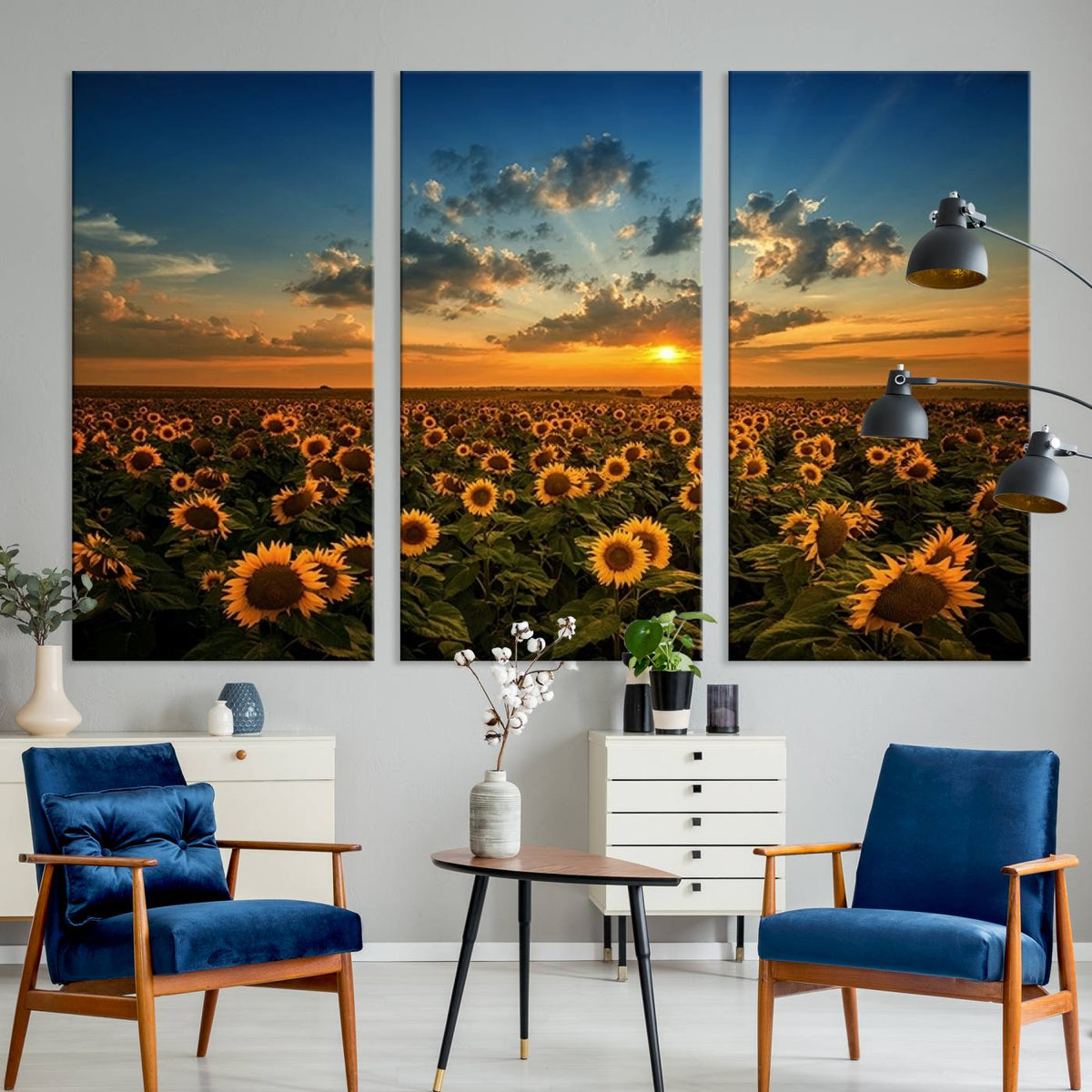 Sunflower Field Sunset Wall Art Canvas Print Wall Artwork,