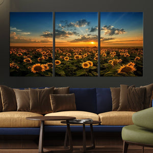 Sunflower Field Sunset Wall Art Canvas Print Wall Artwork,