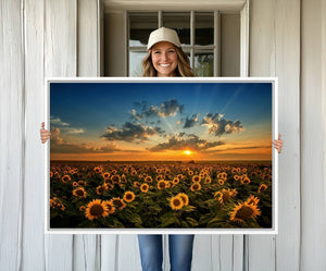 Sunflower Field Sunset Wall Art Canvas Print Wall Artwork,