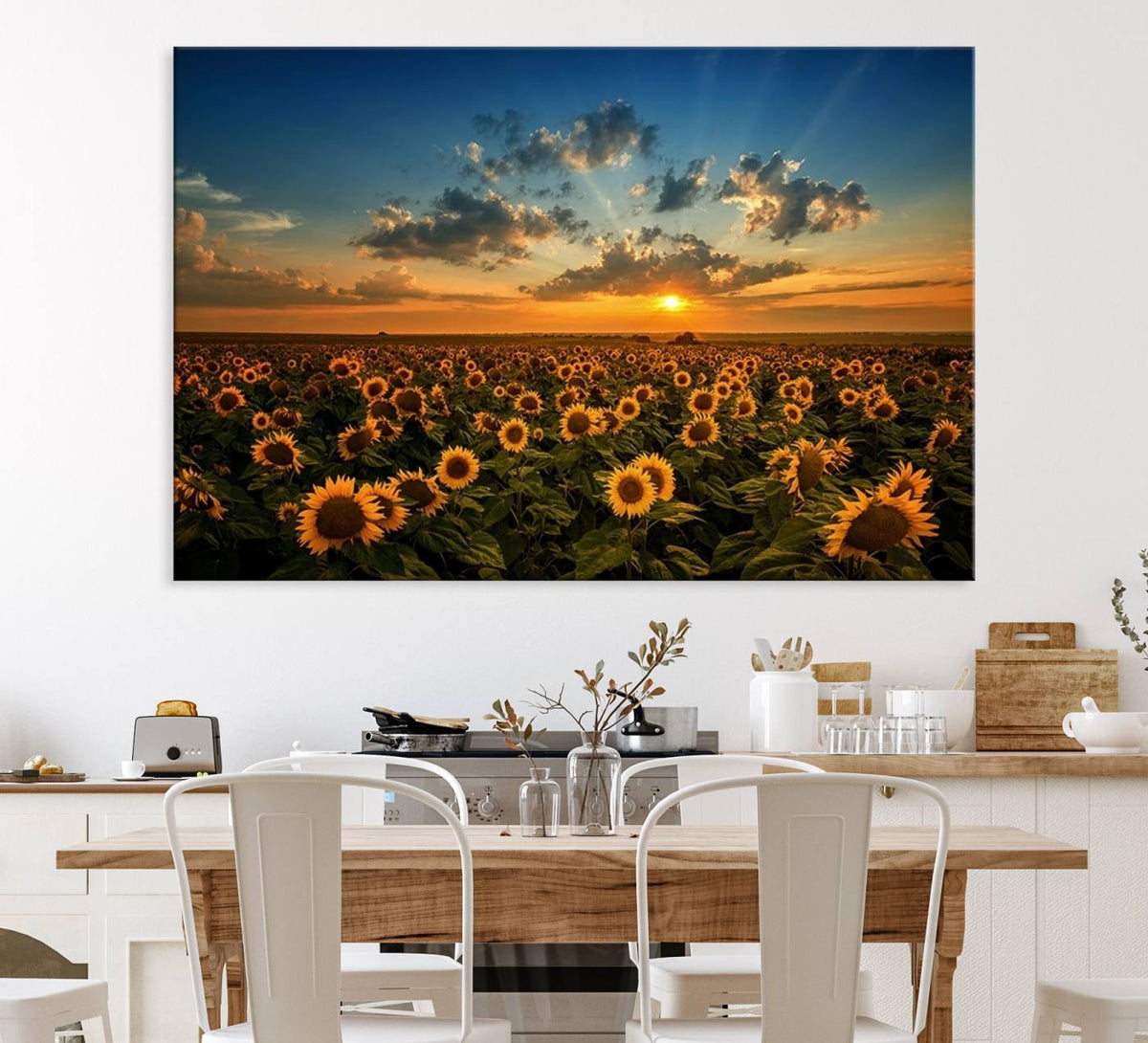 Sunflower Field Sunset Wall Art Canvas Print Wall Artwork,