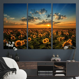 Sunflower Field Sunset Wall Art Canvas Print Wall Artwork,
