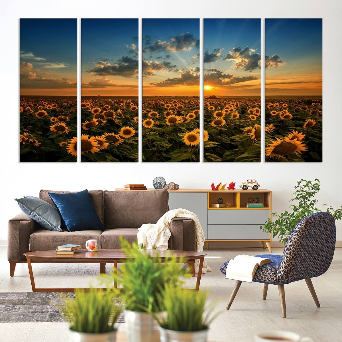 Sunflower Field Sunset Wall Art Canvas Print Wall Artwork,
