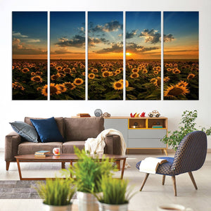 Sunflower Field Sunset Wall Art Canvas Print Wall Artwork,