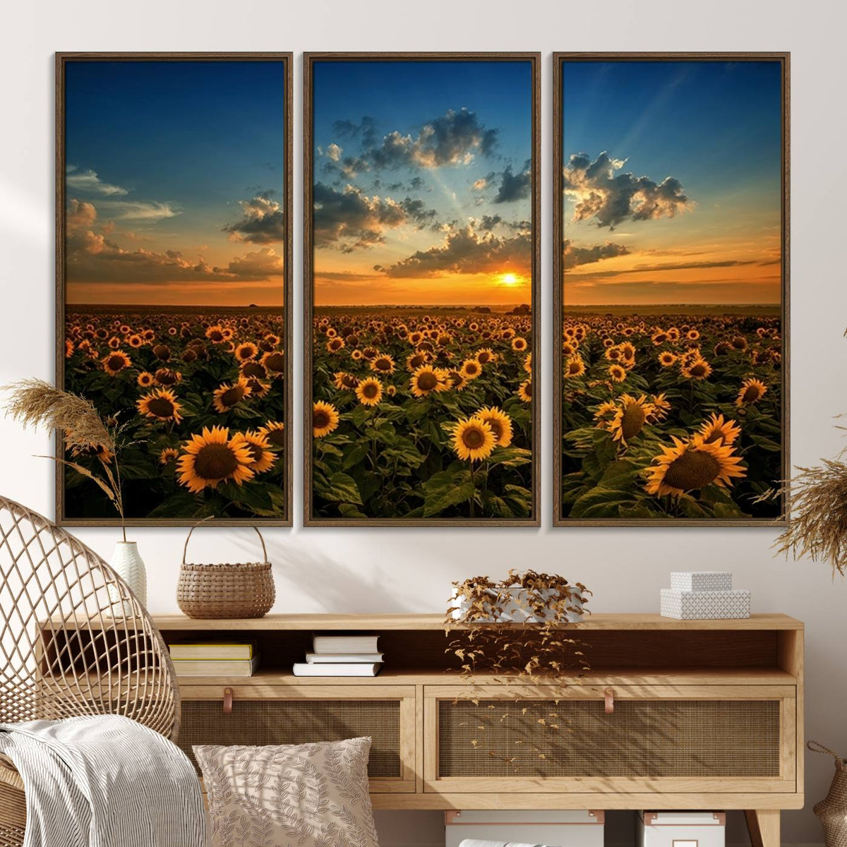 Sunflower Field Sunset Wall Art Canvas Print Wall Artwork,