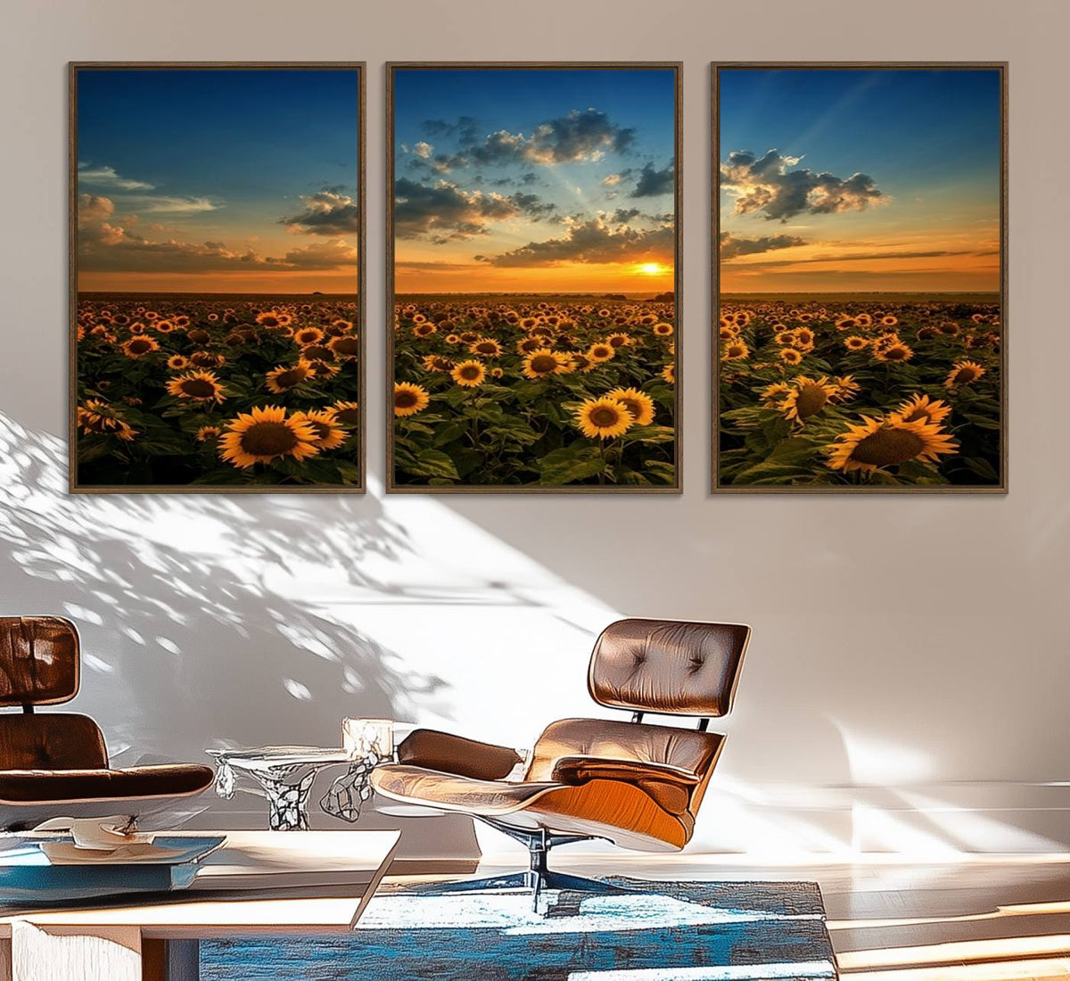 Sunflower Field Sunset Wall Art Canvas Print Wall Artwork,