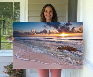 Sunset Beach Waves Canvas Wall Art – Triptych Ocean Print –
