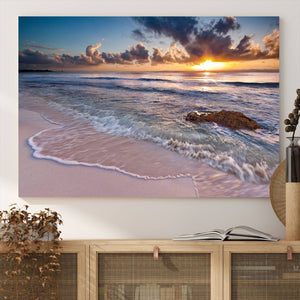 Sunset Beach Waves Canvas Wall Art – Triptych Ocean Print –