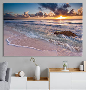 Sunset Beach Waves Canvas Wall Art – Triptych Ocean Print –