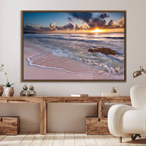 Sunset Beach Waves Canvas Wall Art – Triptych Ocean Print –