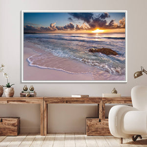 Sunset Beach Waves Canvas Wall Art – Triptych Ocean Print –