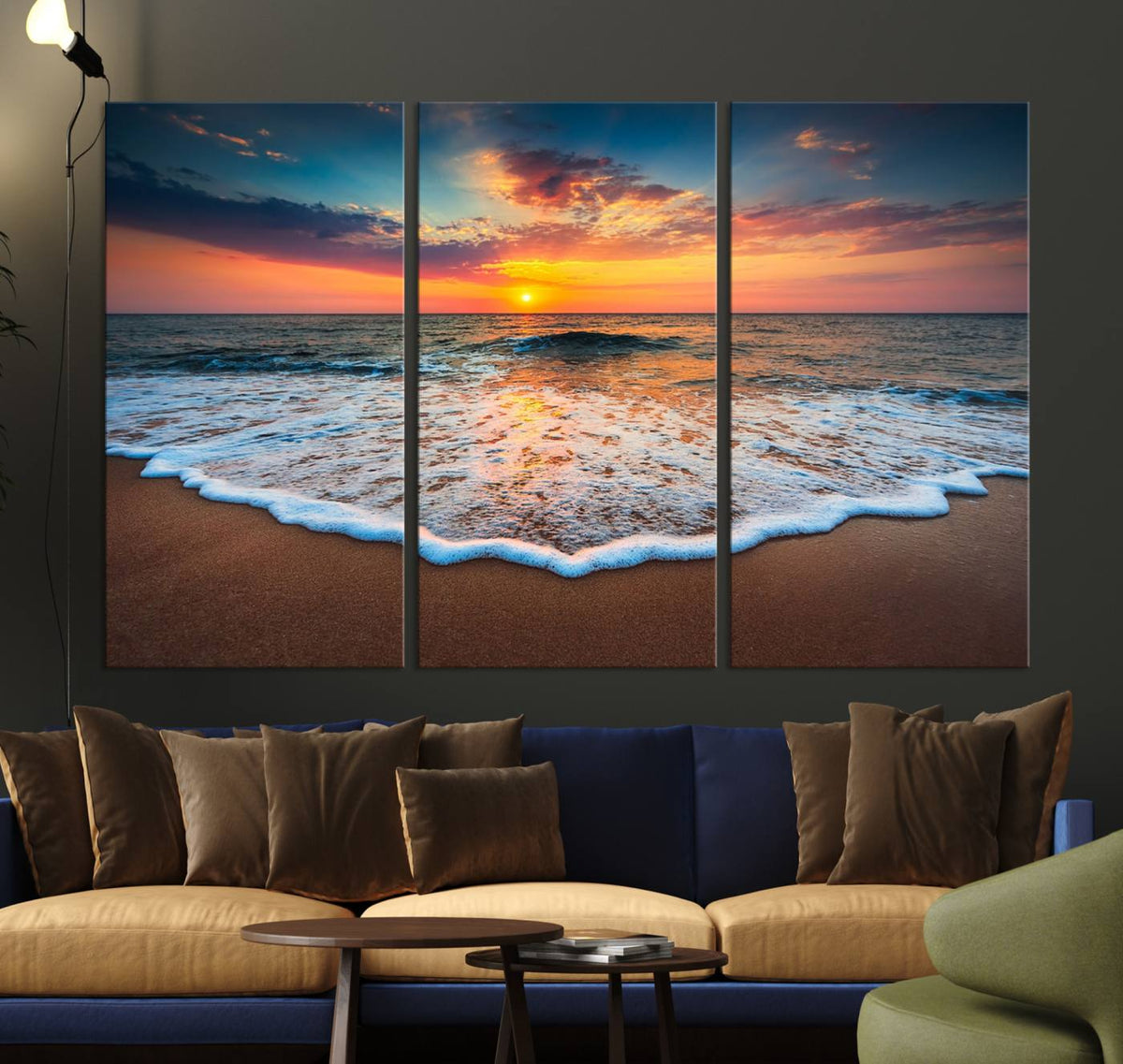 Sunset with Calm Waves on the Beach Wall Art Canvas Print