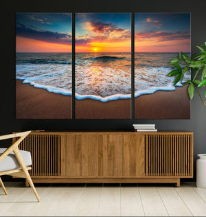 Sunset with Calm Waves on the Beach Wall Art Canvas Print