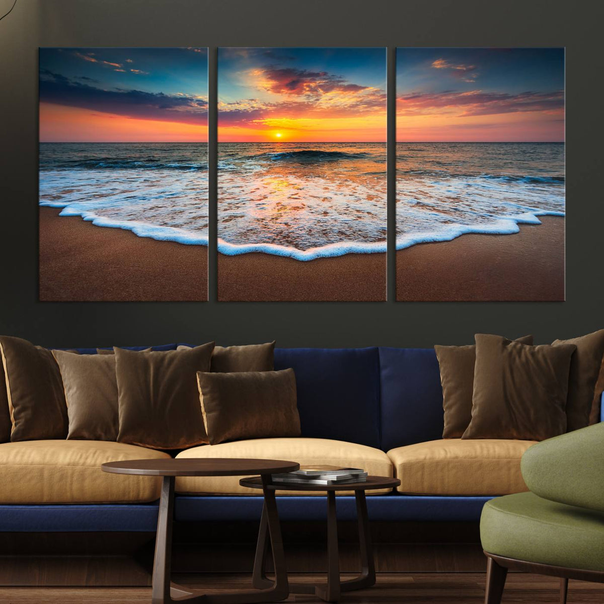 Sunset with Calm Waves on the Beach Wall Art Canvas Print