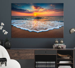 Sunset with Calm Waves on the Beach Wall Art Canvas Print