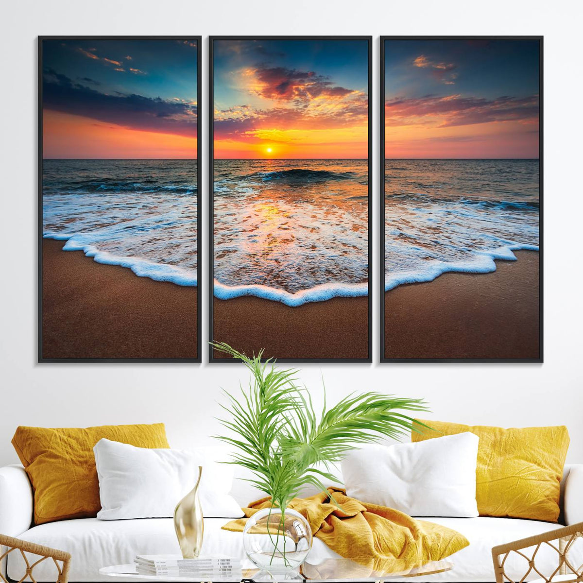 Sunset with Calm Waves on the Beach Wall Art Canvas Print