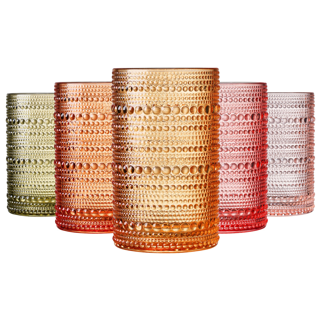 Fortuna Hobnail Highball Glassware, Set of 5