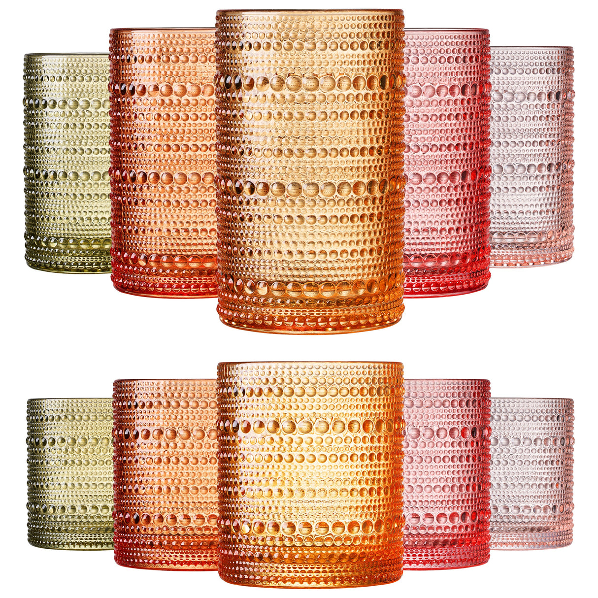 Fortuna Hobnail Lowball & Highball Glassware, Set of 10