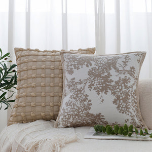textured embroidery, subtle floral throw pillows Pack of 1 of 18"x18" with 450g insert